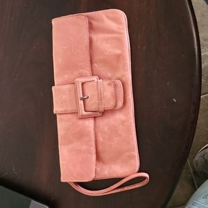 Hobo pink leather buckle clutch